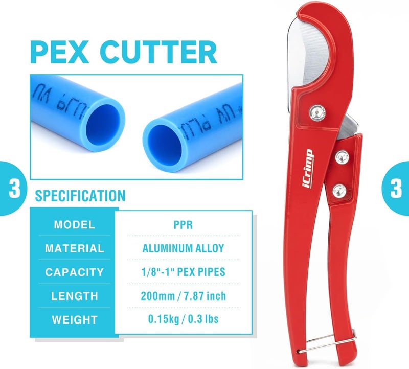 IWISS iCrimp Ratcheting Pex Expansion Tool Kit Auto Rotation PEX-a Tubing Expander, with 1/2'', 3/4'', 1'' ProPEX Expansion Heads and PEX Tubing Cutter - Image 4